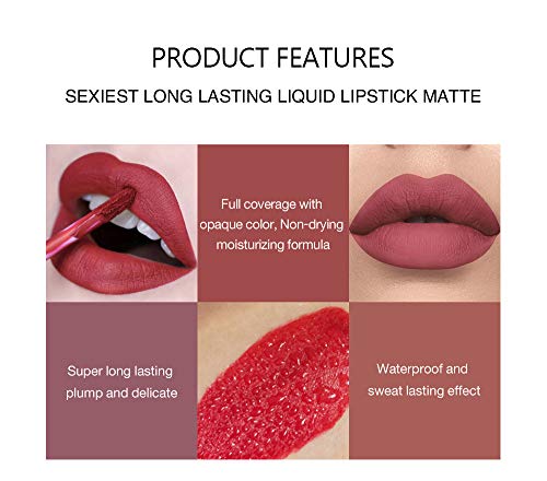 BestLand 6Pcs Matte Liquid Lipstick Makeup Set, Matte liquid Long-Lasting Wear Non-Stick Cup Not Fade Waterproof Lip Gloss (Set A) - Image 3