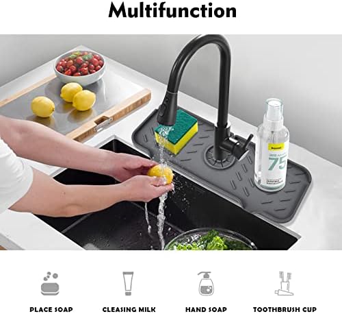 Silicone Faucet Mat for Kitchen, Sink Splash Guard, Bathroom Faucet Water Catcher Mat, Sink Draining Pad Behind Faucet, VENMATE Keep Drying Kitchen Accessories (Grey (14.6" x 5.5")) - Image 5