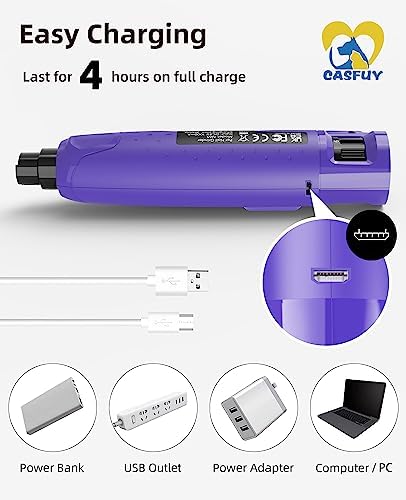 Casfuy Dog Nail Grinder Quiet - (45db) 6-Speed Pet Nail Grinder with 2 LED Lights for Large Medium Small Puppy Dogs/Cats, Professional 3 Ports Rechargeable Electric Dog Nail Trimmer with Dust Cap (P) - Image 8