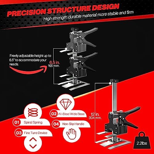 Juprodis 2 Pack Labor Saving Arm Jack, 220 LB Heavy Duty Furniture Lifter, 6.5 Inch Adjustable Height Drywall Lift, Utility Cabinet Jacks for Installing Cabinets, Doors, DYI Home Improvement, Black - Image 3