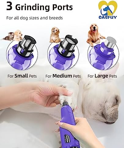 Casfuy Dog Nail Grinder Quiet - (45db) 6-Speed Pet Nail Grinder with 2 LED Lights for Large Medium Small Puppy Dogs/Cats, Professional 3 Ports Rechargeable Electric Dog Nail Trimmer with Dust Cap (P) - Image 3
