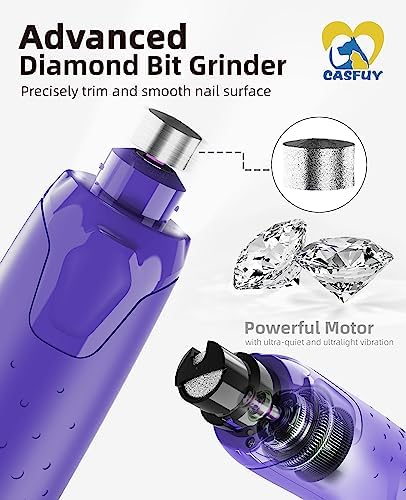 Casfuy Dog Nail Grinder Quiet - (45db) 6-Speed Pet Nail Grinder with 2 LED Lights for Large Medium Small Puppy Dogs/Cats, Professional 3 Ports Rechargeable Electric Dog Nail Trimmer with Dust Cap (P) - Image 7