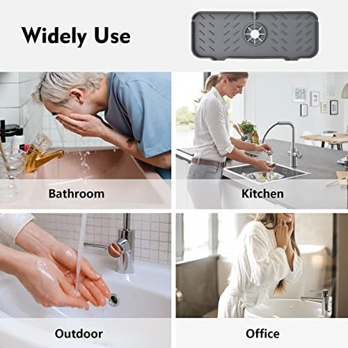 Silicone Faucet Mat for Kitchen, Sink Splash Guard, Bathroom Faucet Water Catcher Mat, Sink Draining Pad Behind Faucet, VENMATE Keep Drying Kitchen Accessories (Grey (14.6" x 5.5")) - Image 6