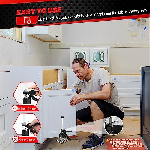 Juprodis 2 Pack Labor Saving Arm Jack, 220 LB Heavy Duty Furniture Lifter, 6.5 Inch Adjustable Height Drywall Lift, Utility Cabinet Jacks for Installing Cabinets, Doors, DYI Home Improvement, Black - Image 4