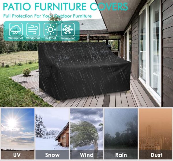 WLEAFJ Patio Sofa Cover Waterproof, 4-Seater Outdoor Sofa Cover, Heavy Duty Outdoor Couch Cover, Large Lawn Patio Furniture Covers with Air Vent, 104’’ W x 40’’ D x 33’’ H - Image 5