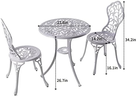 KAI LI Patio Bistro Sets 3 Piece cast Aluminum Patio Furniture Outdoor Garden Metal Rust Proof Tables and Chairs White bisrto Set (Leaf-White) - Image 2