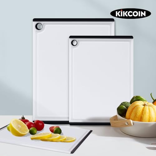 Plastic Cutting Coards for Kitchen, 3-Piece Large Cutting Board Set Dishwasher Safe Chopping Boards with Non-slip Feet and Juice Grooves, White, Kikcoin - Image 7