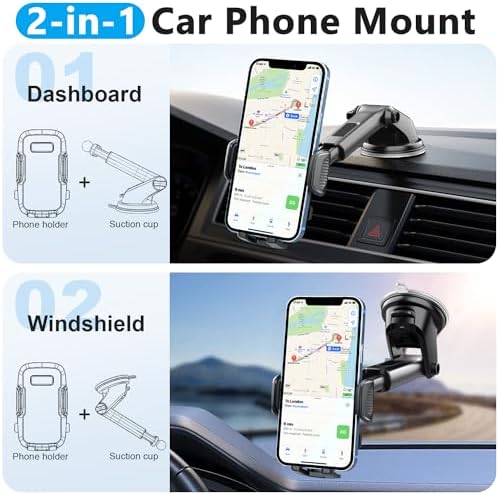 Phone Mount for Car, Phone Holder for Car Windshield Dashboard Window, Gun Mount Hands Free Universal Automobile Cell Phone Holder Fit for iPhone Smartphones - Image 2