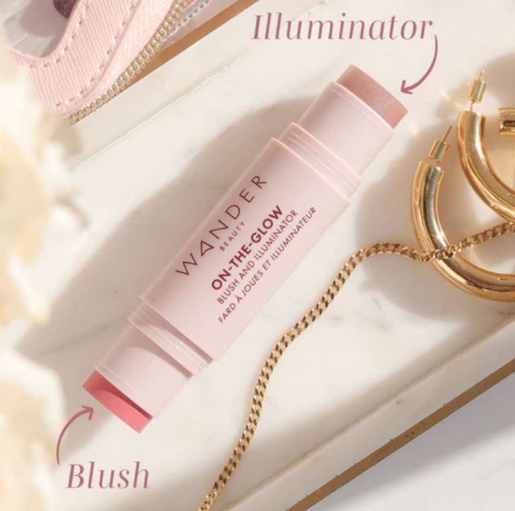 Wander Beauty On-the-Glow Blush and Illuminator - Strawberry Fields/Nude Glow - 7-in-1 Hydrating Cream Blush & Highlighting Stick - Stick Blush for Cheeks, Lip, Face & Body- Highlighter Makeup & Blush - Image 2
