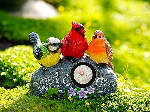 CHUANGFENG Bird Garden Decor Resin Bird Garden Statue with Solar Light Welcome Sign Solar Bird Decor for Garden, Lawn,Patio,Yard Decoration - Image 3