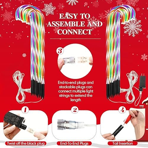24 Pcs 28 Inch Christmas Candy Cane Lights LED Christmas Pathway Marker 8 Lighting Modes Walkway Stakes Lights with 216 Warm Lights for Outdoor Holiday Walkway Patio Garden Yard Lawn Xmas (Multicolor) - Image 4