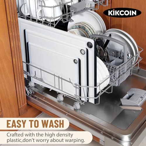 Plastic Cutting Coards for Kitchen, 3-Piece Large Cutting Board Set Dishwasher Safe Chopping Boards with Non-slip Feet and Juice Grooves, White, Kikcoin - Image 6