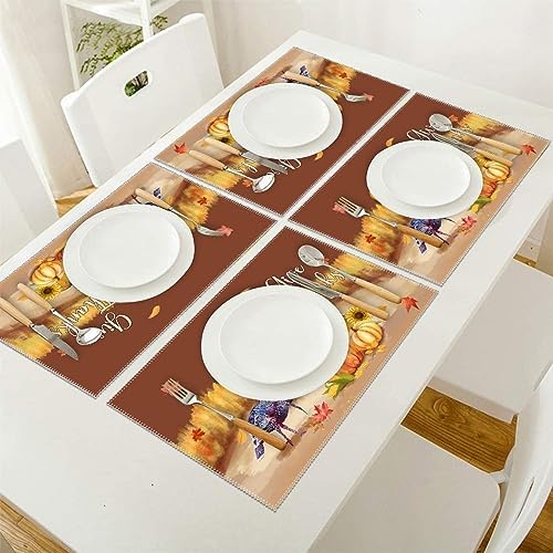 Placemat Set 4 Pumpkin Sunflower Turkey Thanksgiving Day Table Mats 30x45 Cm Waterproof Placemats Oxford Cloth Today's Deals Placement for Kitchen Dining Table Home Fall Seasonal - Image 4