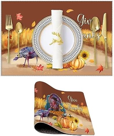 Placemat Set 4 Pumpkin Sunflower Turkey Thanksgiving Day Table Mats 30x45 Cm Waterproof Placemats Oxford Cloth Today's Deals Placement for Kitchen Dining Table Home Fall Seasonal - Image 3