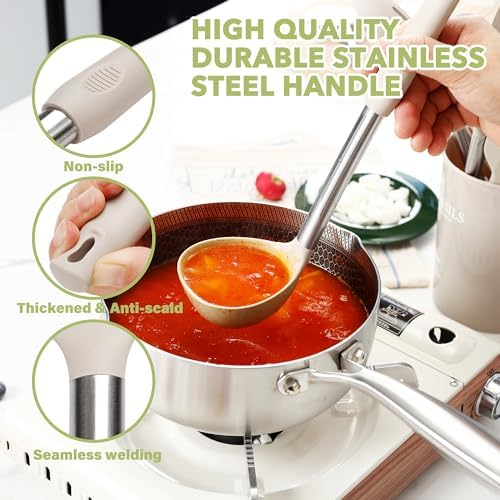 Large Cooking Utensils Set, 35 Pcs Spatula Set with Holder, Silicone Kitchen Utensils Set with Stainless Steel Handle, Cheese Grater, Scissors, Ice Cream Scoop, Pizza Cutter Kitchen Gadgets (Khaki) - Image 3