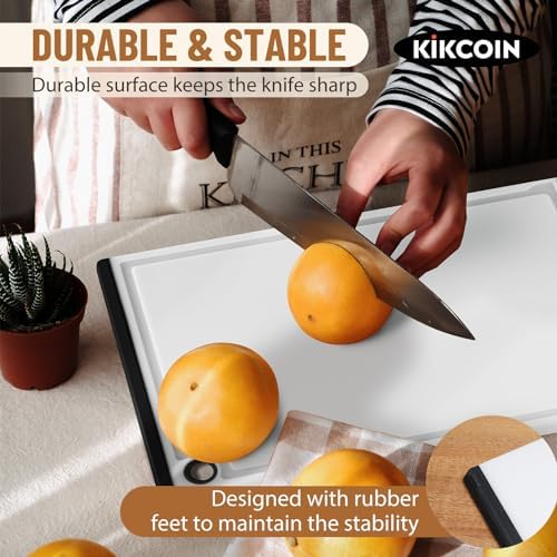 Plastic Cutting Coards for Kitchen, 3-Piece Large Cutting Board Set Dishwasher Safe Chopping Boards with Non-slip Feet and Juice Grooves, White, Kikcoin - Image 5
