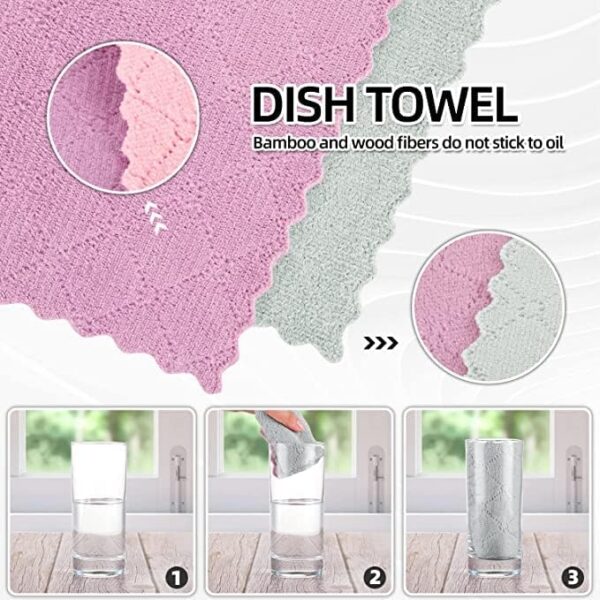 10 Pcs Kitchen Dish Cloths Set, Bamboo Fiber Dishcloth Towels. Reusable and Absorbent Dish Cloths & Dish Towels，Suitable for Kitchen Bathroom and Cleaning Counters，(12” x 12”) (Coral Fleece) - Image 3