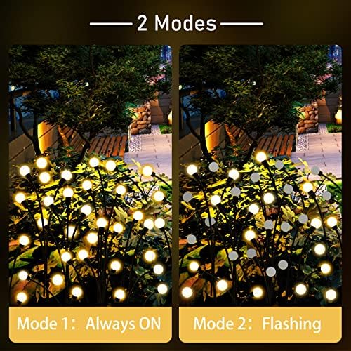 SHUKAN 2 Pack 10LED 𝐒𝐨𝐥𝐚𝐫 𝐅𝐢𝐫𝐞𝐟𝐥𝐲 𝐋𝐢𝐠𝐡𝐭𝐬, Solar Garden Lights Outdoor IP65 Waterproof, Swaying When Wind Blows, Solar Swaying Light for Yard Patio Pathway Decoration (Warm White) - Image 4