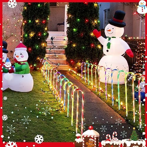 24 Pcs 28 Inch Christmas Candy Cane Lights LED Christmas Pathway Marker 8 Lighting Modes Walkway Stakes Lights with 216 Warm Lights for Outdoor Holiday Walkway Patio Garden Yard Lawn Xmas (Multicolor) - Image 7