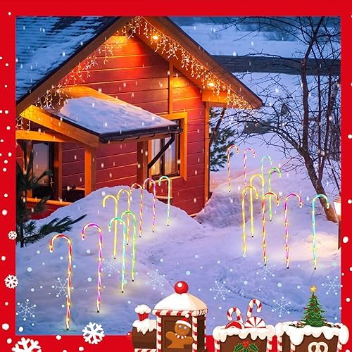 24 Pcs 28 Inch Christmas Candy Cane Lights LED Christmas Pathway Marker 8 Lighting Modes Walkway Stakes Lights with 216 Warm Lights for Outdoor Holiday Walkway Patio Garden Yard Lawn Xmas (Multicolor) - Image 5
