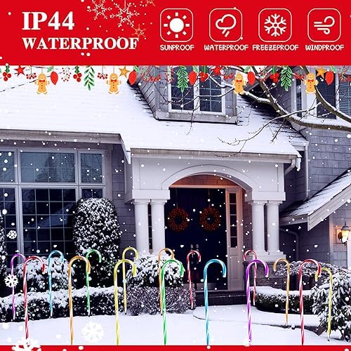 24 Pcs 28 Inch Christmas Candy Cane Lights LED Christmas Pathway Marker 8 Lighting Modes Walkway Stakes Lights with 216 Warm Lights for Outdoor Holiday Walkway Patio Garden Yard Lawn Xmas (Multicolor) - Image 6