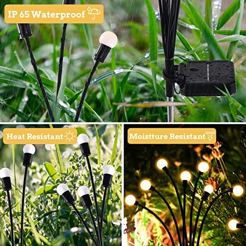 SHUKAN 2 Pack 10LED 𝐒𝐨𝐥𝐚𝐫 𝐅𝐢𝐫𝐞𝐟𝐥𝐲 𝐋𝐢𝐠𝐡𝐭𝐬, Solar Garden Lights Outdoor IP65 Waterproof, Swaying When Wind Blows, Solar Swaying Light for Yard Patio Pathway Decoration (Warm White) - Image 3