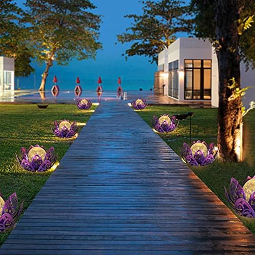 Afirst Solar Lights Outdoor, Lotus Lamp Garden Decor Metal Crackle Glass Solar Lantern Decorative Waterproof Tabletop Landscape Path Light LED Table Light for Patio,Lawn,Walkway,Tabletop,Pathway - Image 7