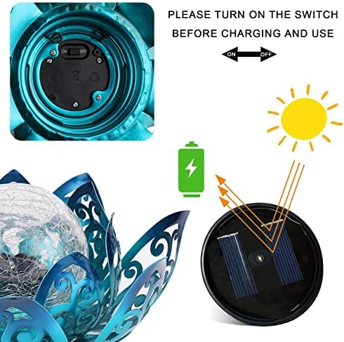 Afirst Solar Lights Outdoor, Lotus Lamp Garden Decor Metal Crackle Glass Solar Lantern Decorative Waterproof Tabletop Landscape Path Light LED Table Light for Patio,Lawn,Walkway,Tabletop,Pathway - Image 4