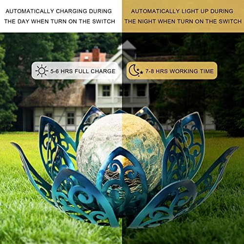 Afirst Solar Lights Outdoor, Lotus Lamp Garden Decor Metal Crackle Glass Solar Lantern Decorative Waterproof Tabletop Landscape Path Light LED Table Light for Patio,Lawn,Walkway,Tabletop,Pathway - Image 3