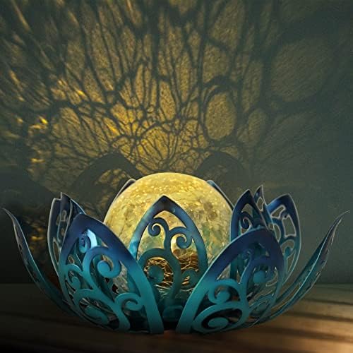 Afirst Solar Lights Outdoor, Lotus Lamp Garden Decor Metal Crackle Glass Solar Lantern Decorative Waterproof Tabletop Landscape Path Light LED Table Light for Patio,Lawn,Walkway,Tabletop,Pathway - Image 2