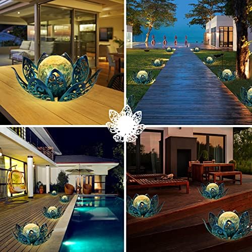Afirst Solar Lights Outdoor, Lotus Lamp Garden Decor Metal Crackle Glass Solar Lantern Decorative Waterproof Tabletop Landscape Path Light LED Table Light for Patio,Lawn,Walkway,Tabletop,Pathway - Image 5