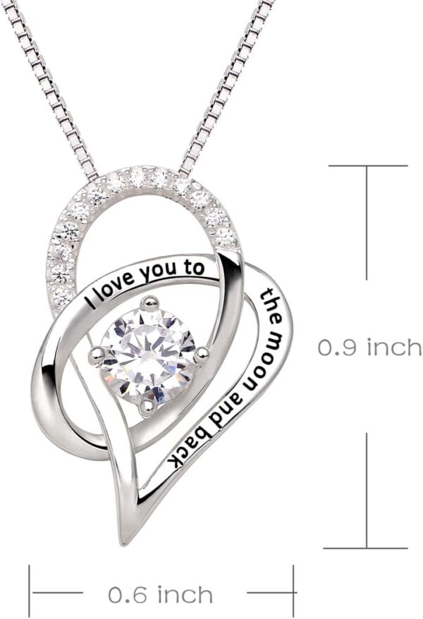 ALOV Jewelry Sterling Silver "I Love You To The Moon and Back" Love Heart Cubic Zirconia Pendant Necklace - Image 3