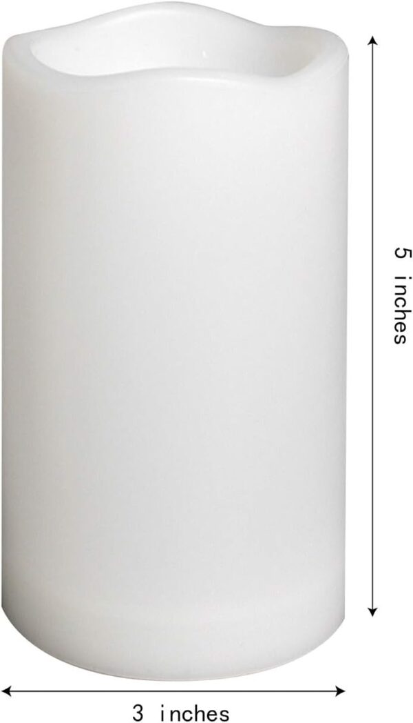 Outdoor Waterproof Flameless Candle with Timer - Flickering White Plastic Battery Operated LED Lantern Light Bright Resin Electric Pillar for Outside Patio Garden Party Wedding Deco 3”(D)x5”(H) - Image 2
