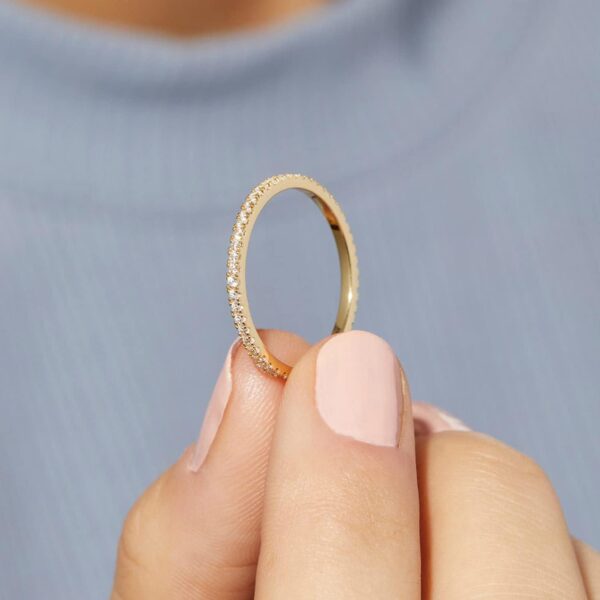 Aojun 14K Gold Vermeil S925 Sterling Silver CZ Simulated Diamond Statement Ring Eternity Bands V Ring for Women - Image 4
