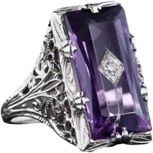 Yuren 925 Silver Large Amethyst Gem Band Ring Wedding Proposed Women Jewelry Size 6-10 (US code 6)