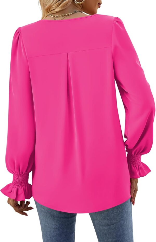 Funlingo Women's 2024 Long Sleeve Tops Dressy Casual V Neck Tunic Shirts Loose Chiffon Work Blouse - Image 5