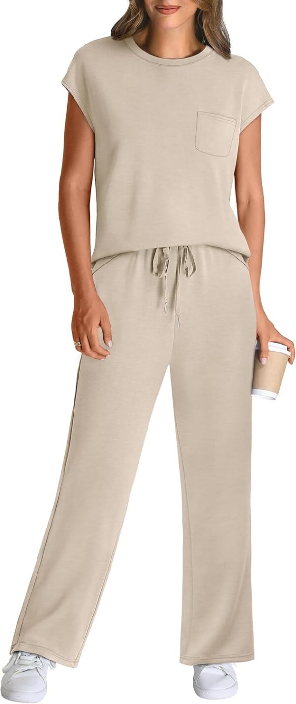 WIHOLL 2 Piece Sets for Women Casual Summer Travel Vacation Outfits Cap Sleeve Lounge Set - Image 2