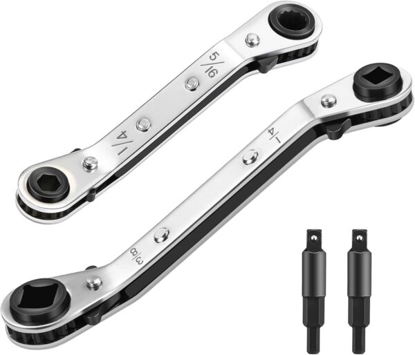 WADEO HVAC Service Wrench Set, 4 Sizes, Hex Bit Adapter, Compact Design, Suitable for Air Conditioning and Refrigeration Equipment Repair