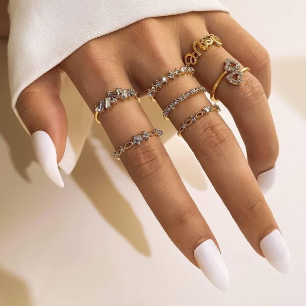 KISS WIFE Gold Stackable Moon Star Knuckle Rings Set for Women, Boho Dainty Lightweight Stacking Rings, Vintage Midi Rings Pack, Trendy Jewelry - Image 2