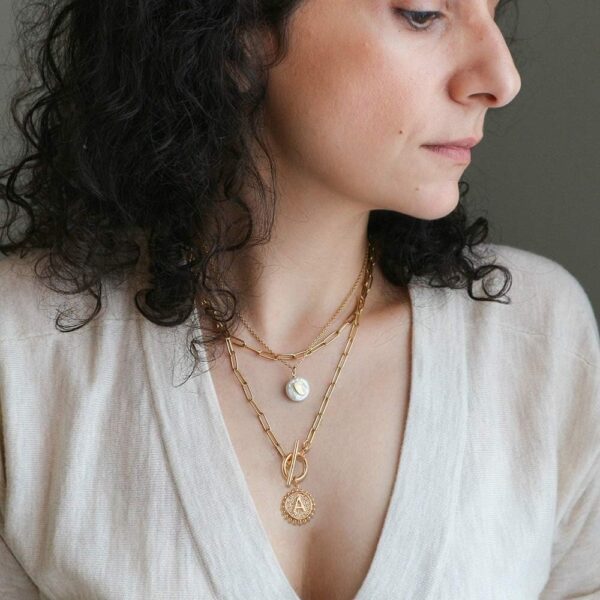 Gold Layered Initial Necklaces for Women, 14K Gold Plated Dainty Layering Paperclip Link Chain Necklace Personalized Toggle Clasp Coin Initial Pendant Layered Necklaces for Women Gold Jewelry - Image 4
