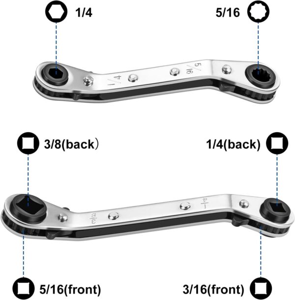 WADEO HVAC Service Wrench Set, 4 Sizes, Hex Bit Adapter, Compact Design, Suitable for Air Conditioning and Refrigeration Equipment Repair - Image 3