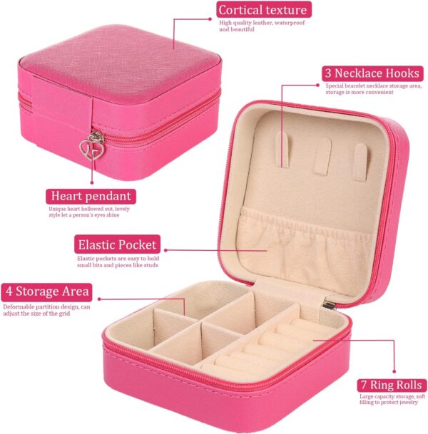 KElofoN Travel jewelry Organizer Travel jewelry case Travel Jewelry box Small Jewelry Organizer Box for Girls Women(1, Rosy) - Image 3