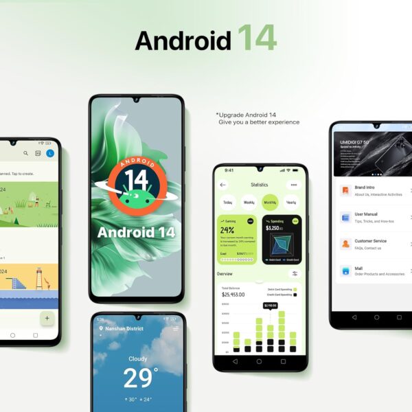 UMIDIGI G9C Android 14 Unlocked Cellphone,Octa-core 12GB +128GB Expand 1TB Unlocked Smartphone,6.75" HD+ 90Hz,5000mAh Battery,50MP Camera,GPS,BT 5.4,NFC,AI Face Unlock,Warranty,Green - Image 7