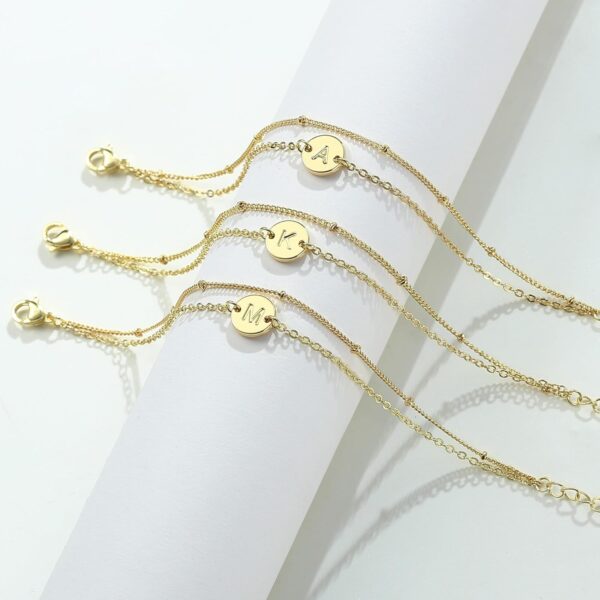 MONOZO Gold Initial Bracelets for Women Trendy - Dainty 18K Gold Plated Layered Beaded Letter Initial Bracelet Personalized Disc Monogram Bracelet Gold Bracelets for Women Jewelry Gifts Trendy Stuff - Image 6