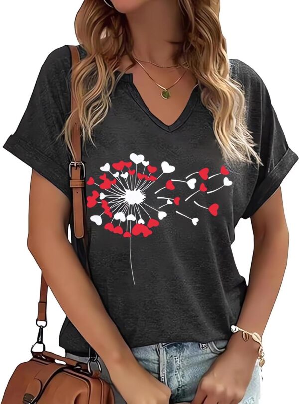 Valentine V Neck Shirts for Women Cute Love Heart Graphic Shirts Funny Lover Casual Short Sleeve Gift Tee Tops
