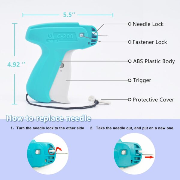 Tagging Gun for Clothing, (Not Stitch Gun) Price Tag Gun for Clothes, Garment Pricing Gun for Retail Yard Sale with a Replacement Needle & 2000pcs 2" Fasteners - Image 4