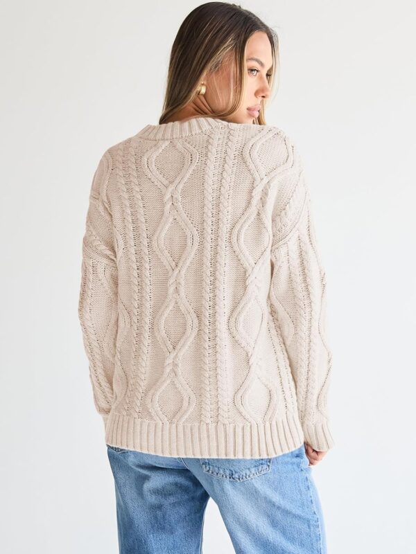 Trendy Queen Women's Oversized Cable Knit Crewneck Sweaters - Image 3