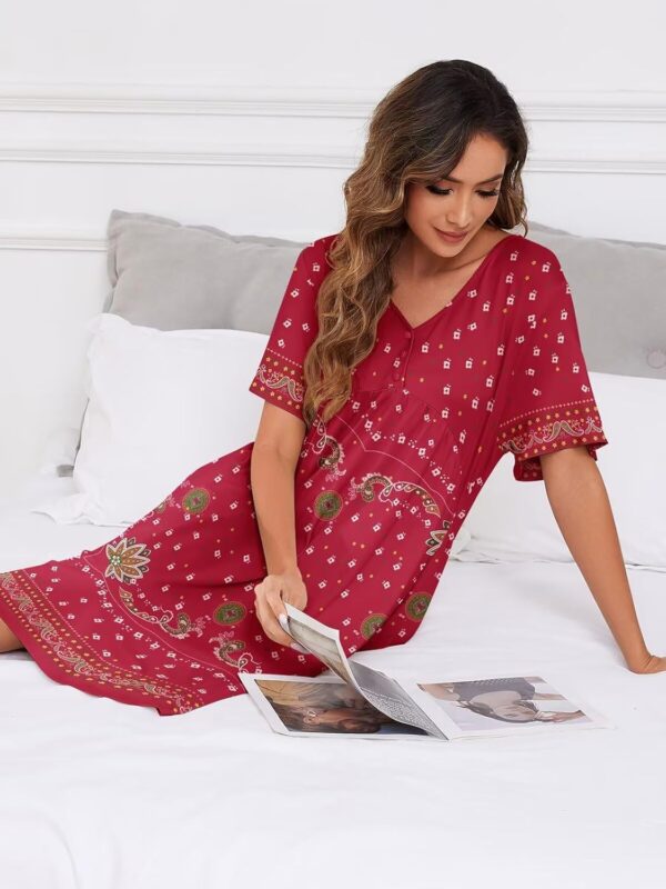 Womens House Dress Floral Print Nightgown with Pockets Mumu Dress S-4XL - Image 5