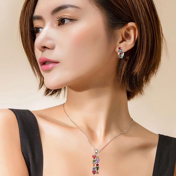 Hermosa Pendant Necklace for Women, Multi Gemstones Sterling Silver Pendant Necklace with Amethyst Garnet Ruby Blue Sapphire Fashion Jewelry - Image 2