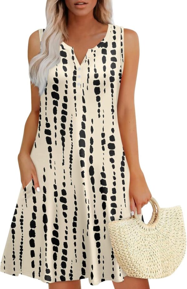 Dresses for Women Casual Summer Boho Beach Dress Loose V Neck Sleeveless Sundresses Swimsuit Coverup with Pockets